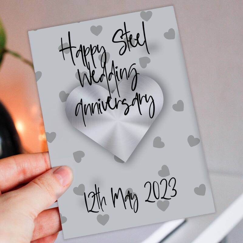 Personalised Steel (11th/11 year) anniversary card: Personalised with date (Size A6/A5/A4/Square 6x6") - A6: Single card