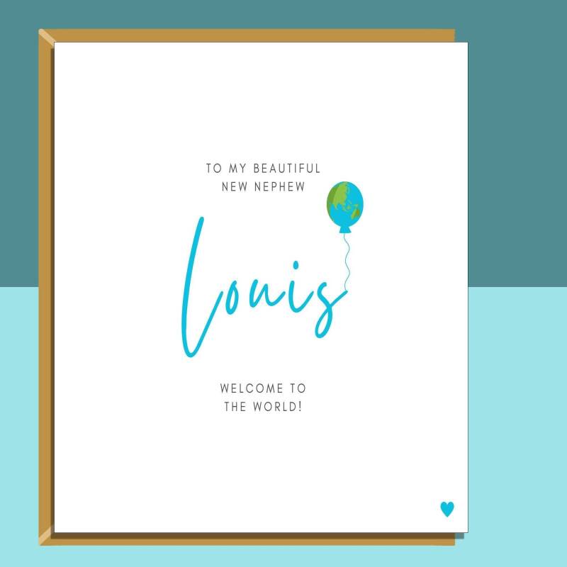 New Nephew Personalised Card - New Baby Customised Card - From Aunt or Uncle - Regular - Matte - Personalised Inside