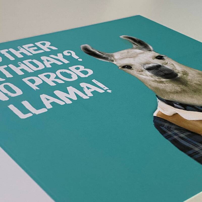 Another birthday? No prob llama funny animal in clothes birthday card for old man, lady, person (Animalyser) (Size A6/A5/A4/Square 6x6") - A6: Single card