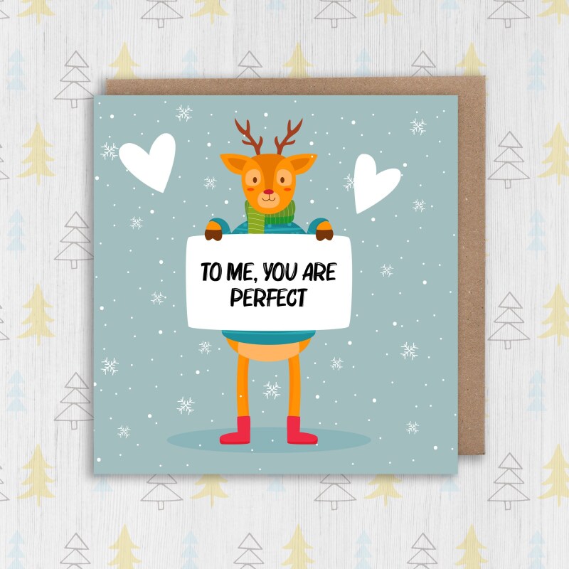 To me you are perfect reindeer Christmas, Holidays card for husband, wife, boyfriend, girlfriend, partner, mate (Size A6/A5/A4/Square 6x6") - A6: Single card