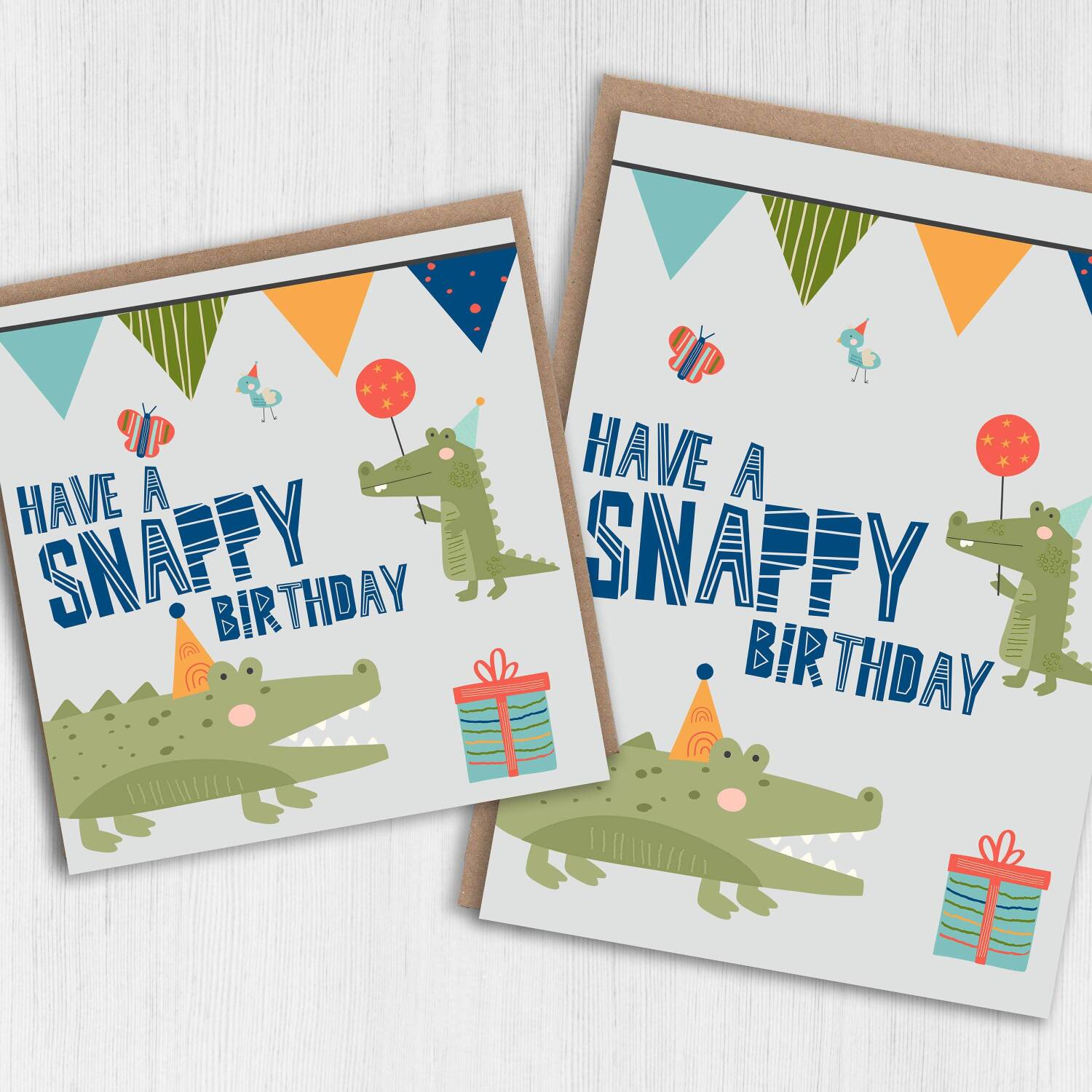 Crocodile, alligator children, child, kid, boy, girl birthday card: Have a snappy birthday (Size A6/A5/A4/Square 6x6") - A6: Single card