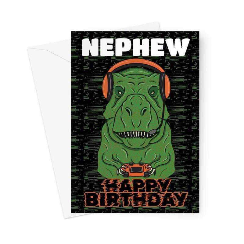 Gamer Dinosaur Nephew Birthday Card - A5 Portrait - 1 Card