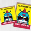 Monster cake birthday card personalised with relation age for children, child, boy, girl, relation, ages 1-6 (Size A6/A5/A4/Square 6x6") - A6: Single card