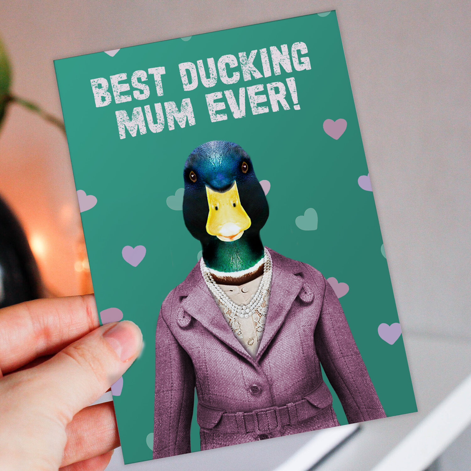 Best ducking mum, mom ever! Duck autocorrect, bird in clothes Mother's Day card from son, daughter (Animalyser) (Size A6/A5/A4/Square 6x6") - A6: Single card - Mum