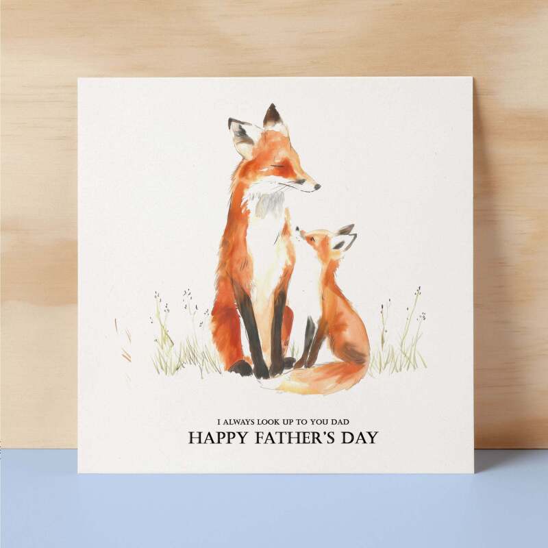 Father's Day Card For Dad Fox and Cub Illustration Simple Father's Day Card I always look up to you Dad Father's Day Gift - Square (5.5x5.5) / Blank Message