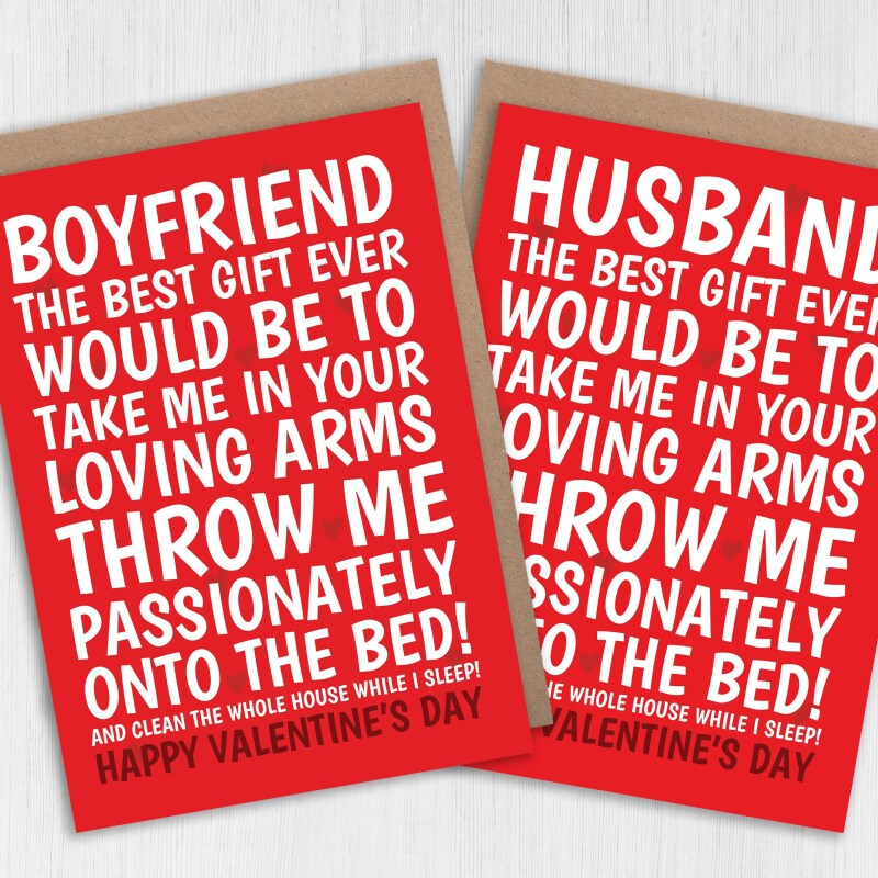 Throw me passionately on the bed and clean the whole house funny, rude Valentine's Day card for husband, boyfriend, partner (Size A6/A5/A4) - A6: Single card - Boyfriend