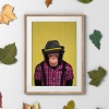 Monkey in clothes, animal print, wall art - A5 - Glossy - Blue
