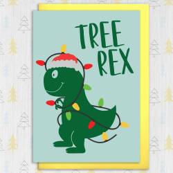 Tree Rex dinosaur, T-rex Christmas, Holidays, Xmas, festive card for children, child, kids, grandchildren, niece (Size A6/A5/A4/Square 6x6") - A6: Single card