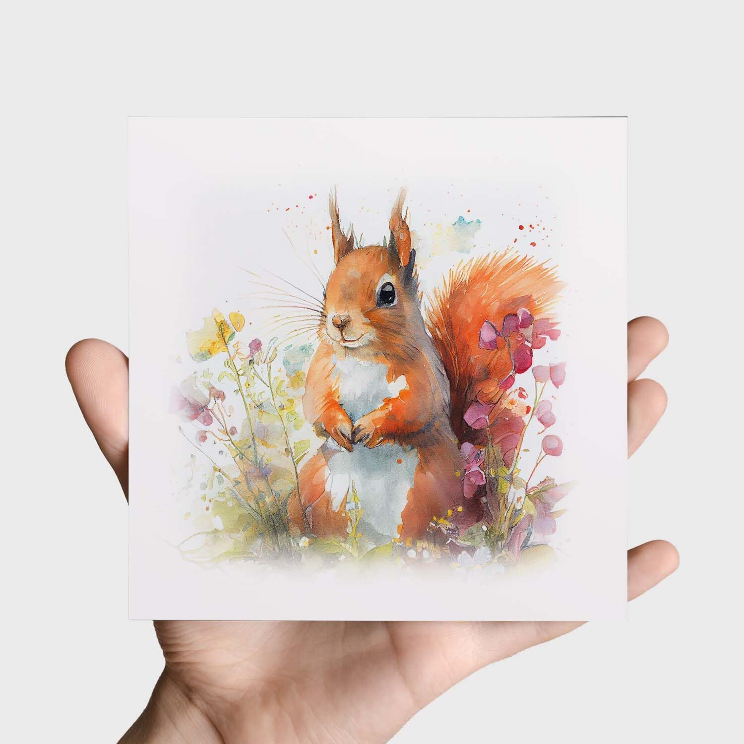 Notelet Card of a Squirrel Any Occasion Card For Her or For Him Card For Birthday or Easter Card Thank You Card - Square (6x6) / Blank Message