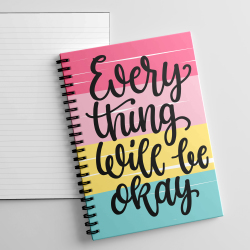 A5 Everything Will Be Okay Afirmation Notebook, Positivity Notebook Everything Will Be Okay - Single Note Book