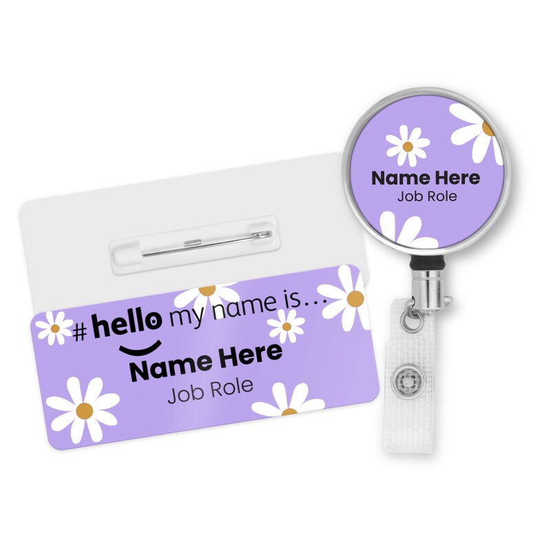 Hello My Name is Badge Daisy's 4 Colours available Personalised Durable Name Badge #hello mynameis Badge, Nurse Badge, Nurse Badge NHS Badge - Standard Name Badge - Purple