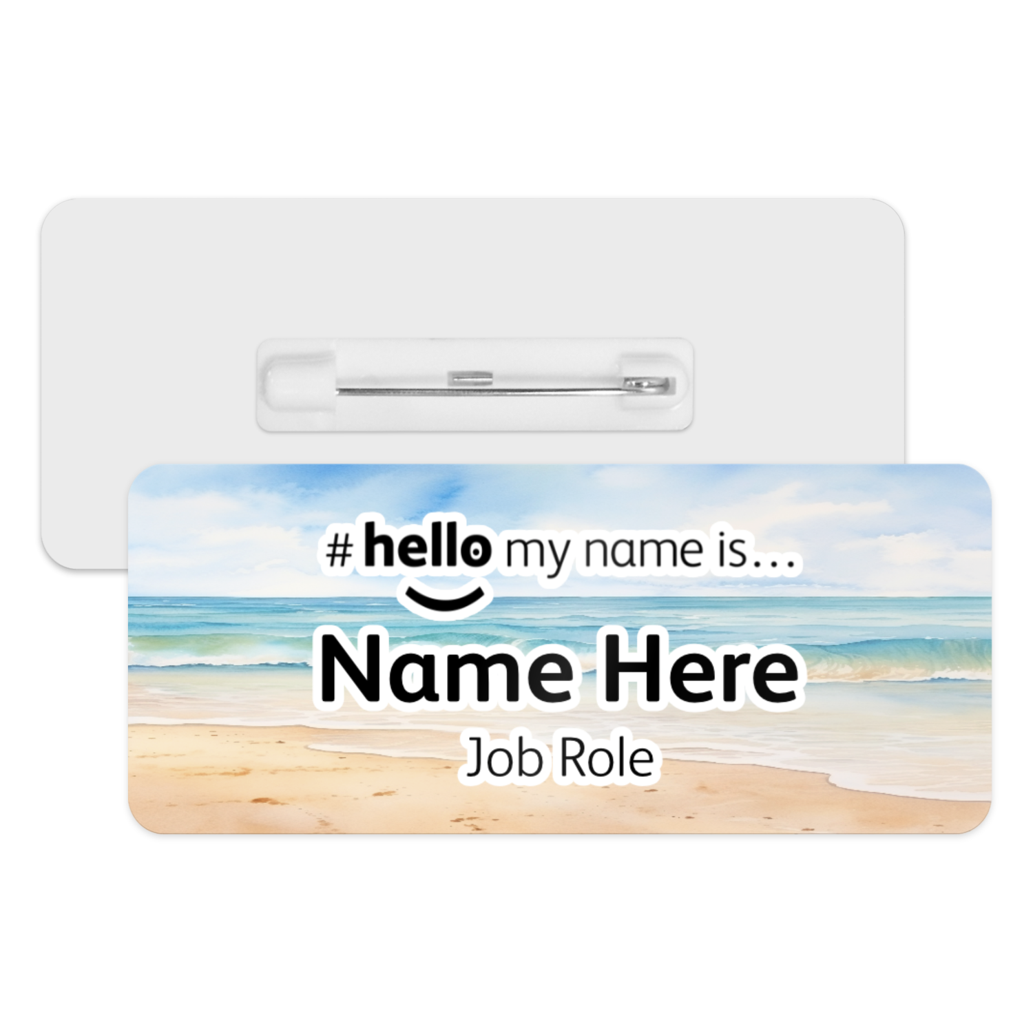 #hello my name is... Name Badge - Watercolour Waves Beach Scene