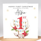 Personalised Children's First Christmas Card - Reindeer Watercolour Number - 1st Christmas Card for Child - Kids Christmas Gift First Xmas