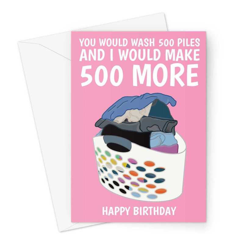 Happy Birthday Card - Funny Laundry Washing Basket - A5 Greeting Card - A5 Portrait - 1 Card