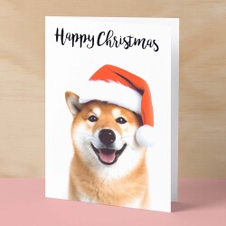 Christmas Card For Him or Her Christmas Card With A Dog Shiba Inu Dog Christmas Card For Anyone Friend Fun Christmas Card of a Dog - Small (4x6) / Blank Message