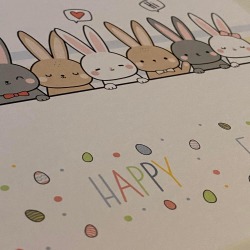 Bunny rabbits and colourful eggs Happy Easter Sunday cute card for any age, adults and children (Size A6/A5/A4/Square 6x6") - A6: Single card