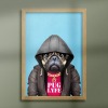 Pug dog in clothes, animal print, wall art - A5 - Glossy - Blue