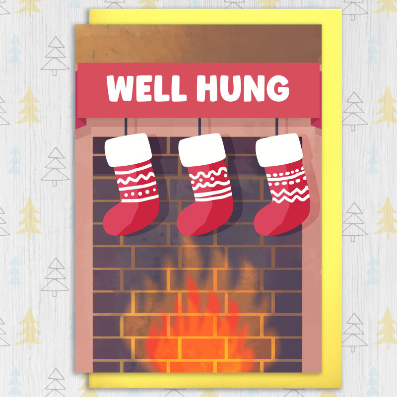 Well hung funny, rude Christmas card - A6: Single card