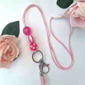 Pink Beaded Lanyard, Beaded ID Holder, Teacher Lanyard, Medical ID Lanyard