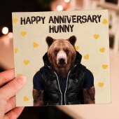 Happy anniversary hunny bear in clothes anniversary card for wife, husband, girlfriend, boyfriend (Animalyser) (Size A6/A5/A4/Square 6x6")