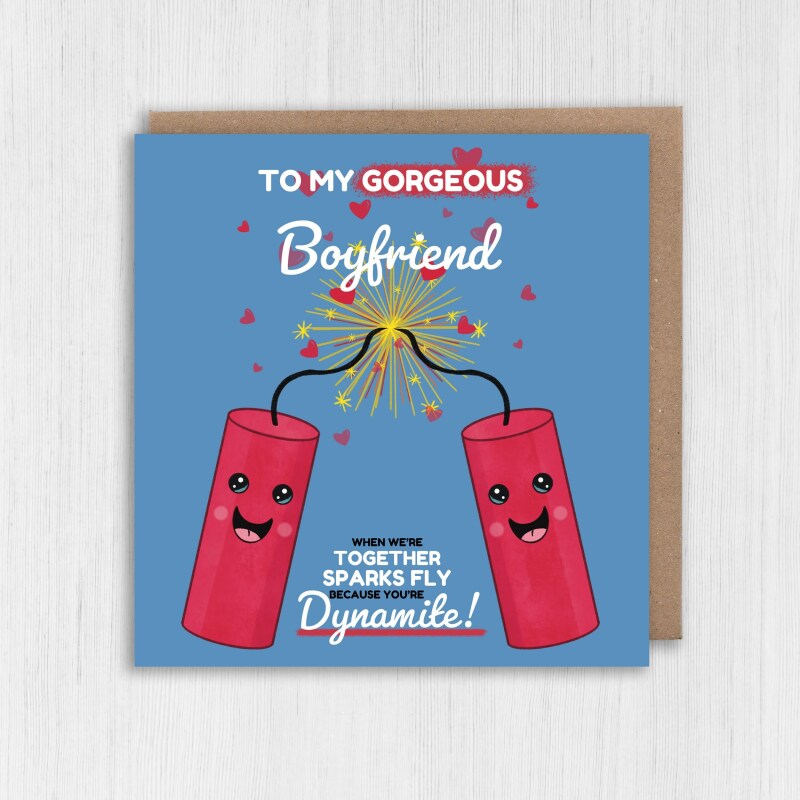 Sparks fly because you’re dynamite funny Valentine's Day card for boyfriend, husband, wife, girlfriend, partner (Size A6/A5/A4/Square 6x6") - A6: Single card