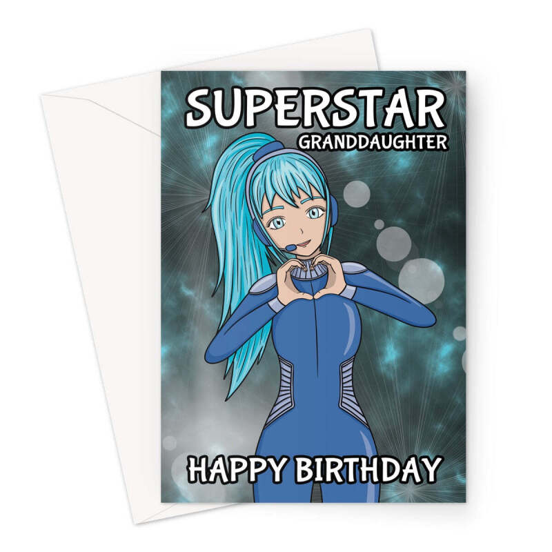 Birthday Wishes For Granddaughter - Superstar Anime Girl Card - A5 Portrait - 1 Card