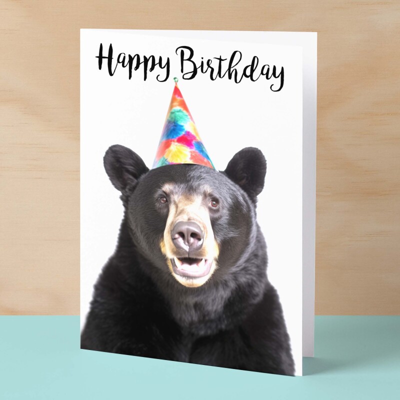 Birthday Card For Him or Her Fun Birthday Card of A Black Bear Happy Birthday Card For Mum, Dad, Sister Brother - Small (4x6) / Blank Message