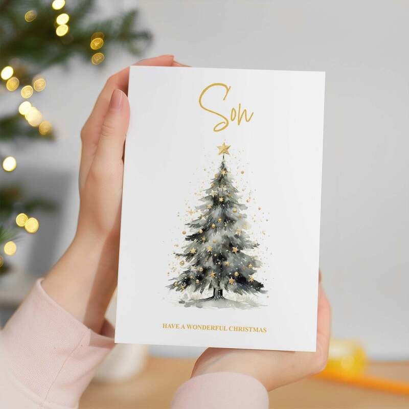 Christmas Card For Son Card Xmas Card for Son Christmas Card for Loved One Son Card Christmas Tree Card - Large (5x7) / Blank Message