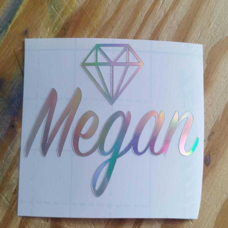 Custom Diamond Name Stickers in Holographic Vinyl - 1