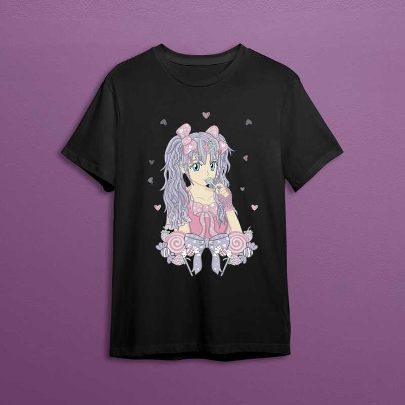 Harajuku Street Fashion T-shirt - Anime Girl with Candy Lollipop - Default Title