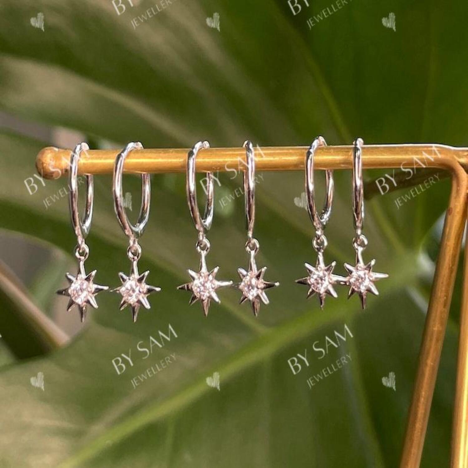 Gold and Silver Star huggie earrings - Silver