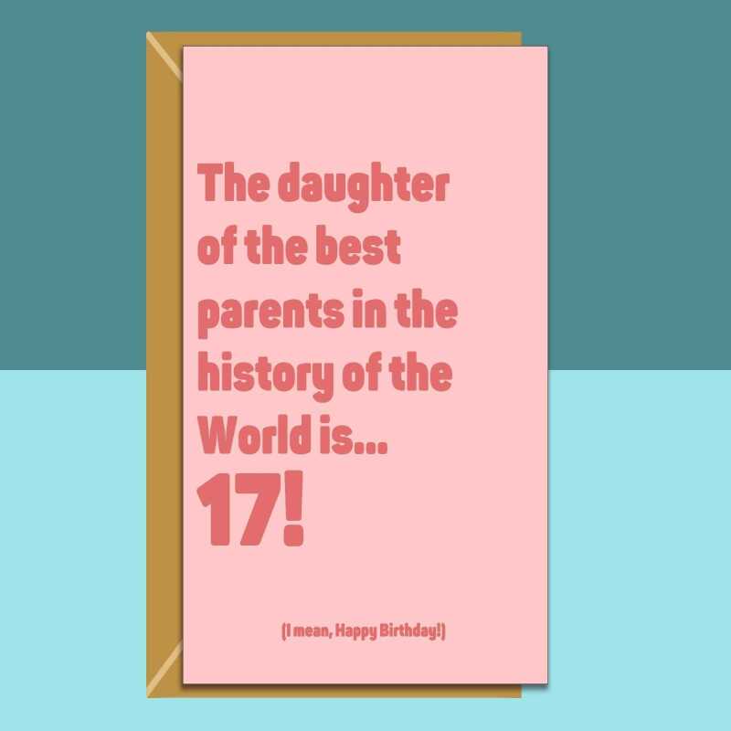 Daughter 17 birthday card - funny personalised card for daughter turning 17 years old. - Blank inside - Regular