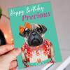 Happy Birthday Precious pug dog animal in clothes card for female, girlfriend, wife, partner, girl, gal (Animalyser) Size A6/A5/A4/Square - A6: Single card - Yellow