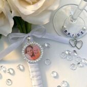 Personalised Rhinestone Bridal Bouquet Photo Charm, Diamante Bridal Photo Charm