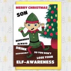 Don't lose your elf-awareness personalised funny elf Christmas card for son, daughter, grandchildren, any relation (Size A6/A5/A4) - A6: Single card