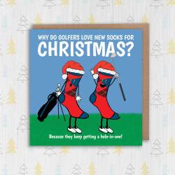 Funny golf-themed, socks Christmas card for golfer, golf enthusiast: Why do golfers love new socks for Christmas (Size A6/A5/A4/Square 6x6") - A6: Single card