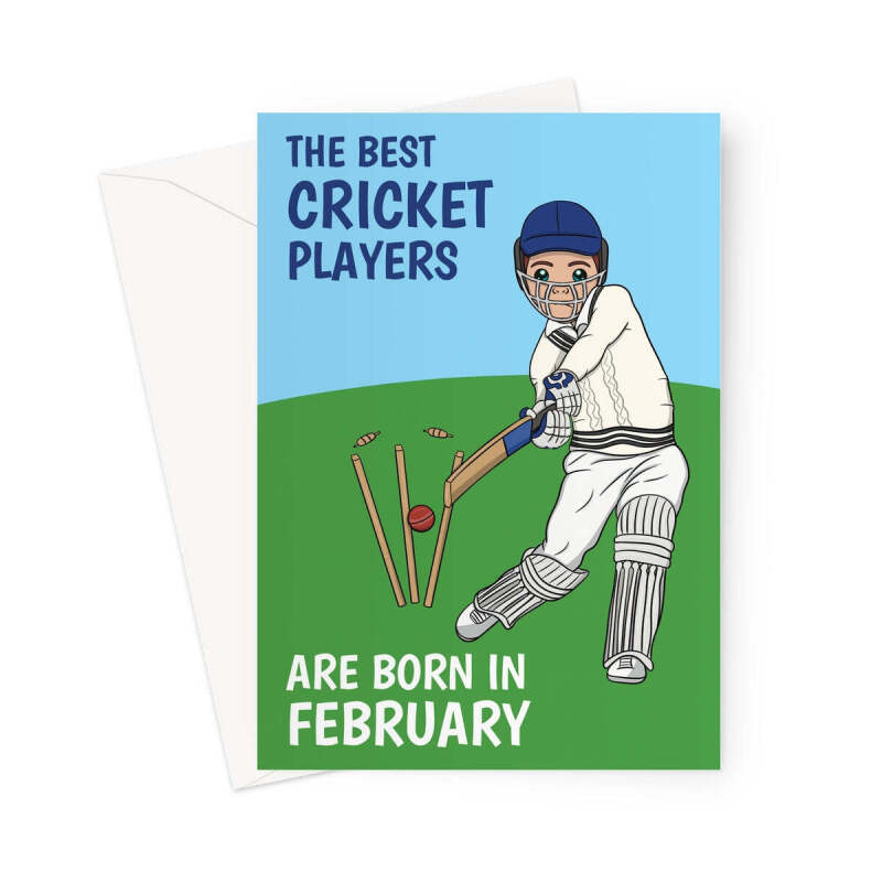 Cricket Player Birthday Card Born In February - A5 Portrait - 1 Card