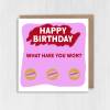 Happy Birthday, what have you won? Scratch off and reveal gift, present card (gold, silver circles) for son, daughter, wife, husband - Blue - Gold