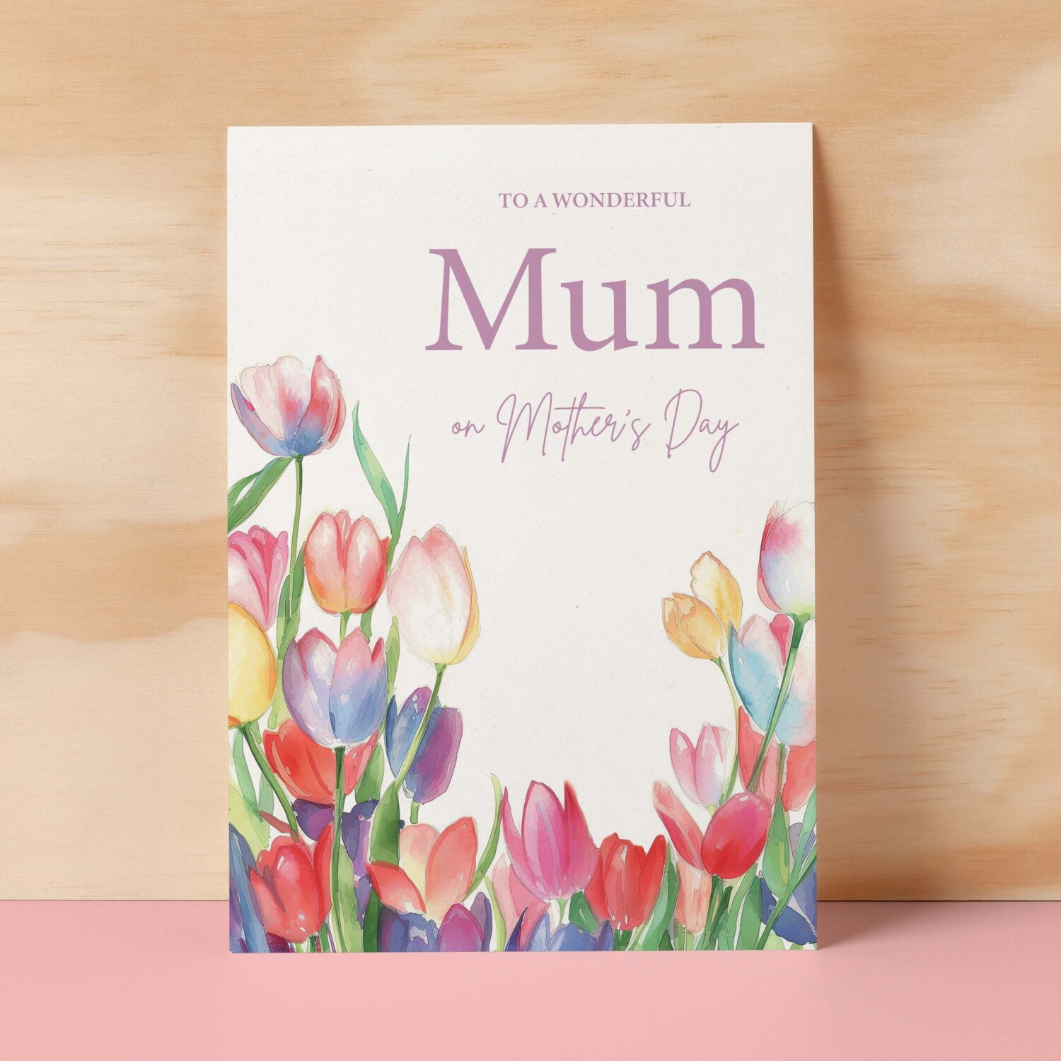 Mother's Day Card For Mum Mothering Sunday Card Love Mum Card Mother's Day Card with Flowers Tulips Wonderful Mum Card - Large (5x7) / Blank Message