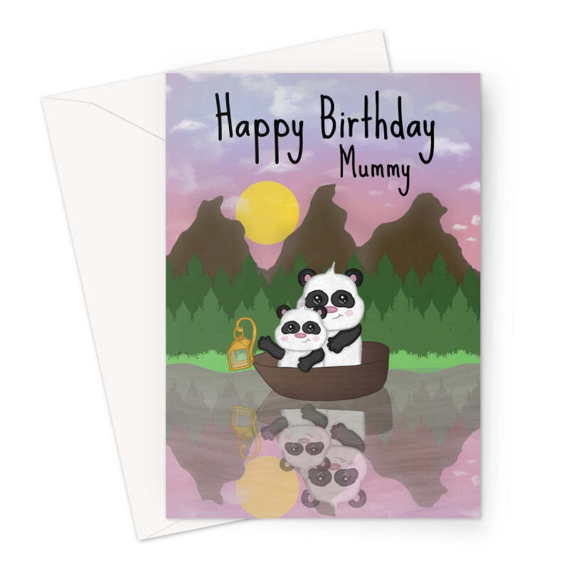 Mummy Birthday Card - Cute Pandas - A5 Portrait - 1 Card