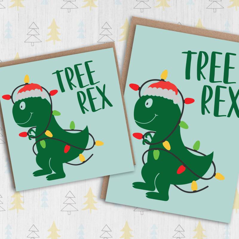 Tree Rex dinosaur, T-rex Christmas, Holidays, Xmas, festive card for children, child, kids, grandchildren, niece (Size A6/A5/A4/Square 6x6") - A6: Single card