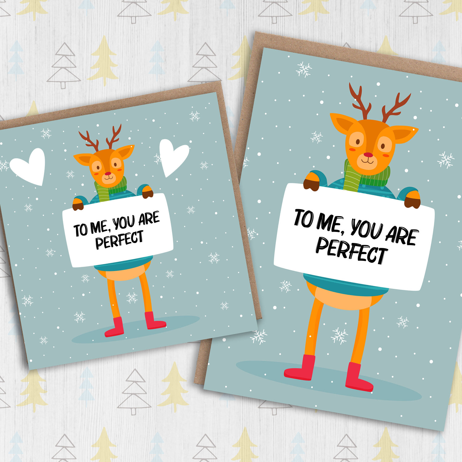 To me you are perfect reindeer Christmas, Holidays card for husband, wife, boyfriend, girlfriend, partner, mate (Size A6/A5/A4/Square 6x6") - A6: Single card