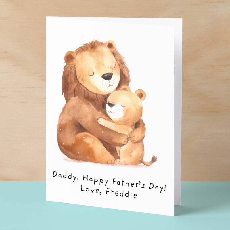 Personalised Father's Day Card For Daddy Cute Lion and Cub Illustration Father's Day Card For Dad Father's Day Gift From Child - Large (5x7) / Blank Message