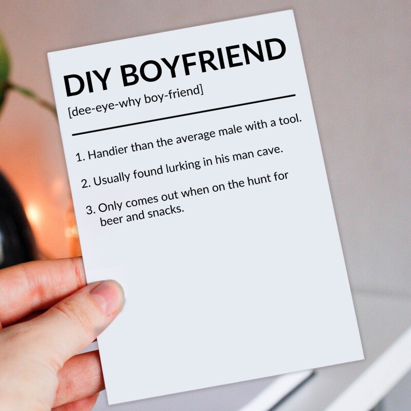 DIY Husband, Do It Yourself Husband, Boyfriend funny, humour dictionary definition Valentine's Day card (Size A6/A5/A4/Square 6x6") - A6: Single card - Boyfriend