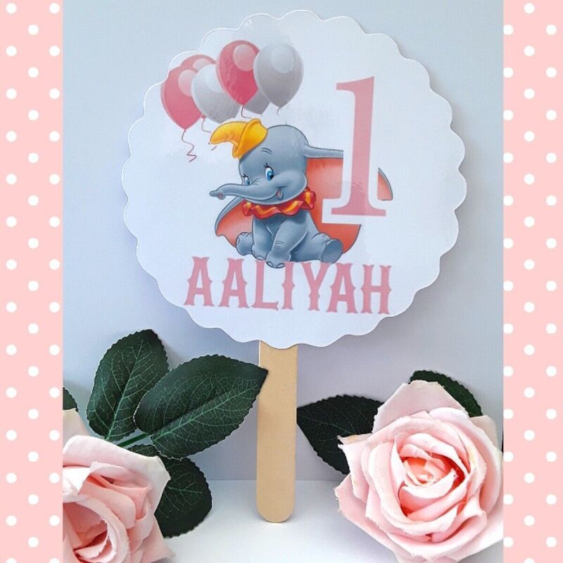 Personalised Dumbo Cake Topper, Dumbo Birthday Cake Topper, ANY AGE (unofficial) - Pink