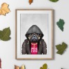 Pug dog in clothes, animal print, wall art - A5 - Glossy - Blue