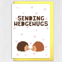 Sending hedgehugs hedgehogs, cute animal, thinking of you, with sympathy, bereavement, get well soon card (Size A6/A5/A4/Square 6x6") - A6: Single card