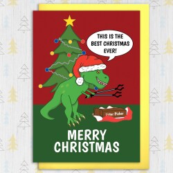 This is the best Christmas ever funny dinosaur, dino, Tyrannosaurus Rex, T-Rex Holidays, Xmas card for children (Size A6/A5/A4/Square 6x6") - A6: Single card