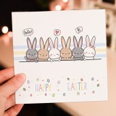 Bunny rabbits and colourful eggs Happy Easter Sunday cute card for any age, adults and children (Size A6/A5/A4/Square 6x6")