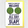 Pair of melons to stare at all day without getting a slap funny, rude, breasts, boobs, melons anniversary card (Size A6/A5/A4/Square 6x6") - A6: Single card